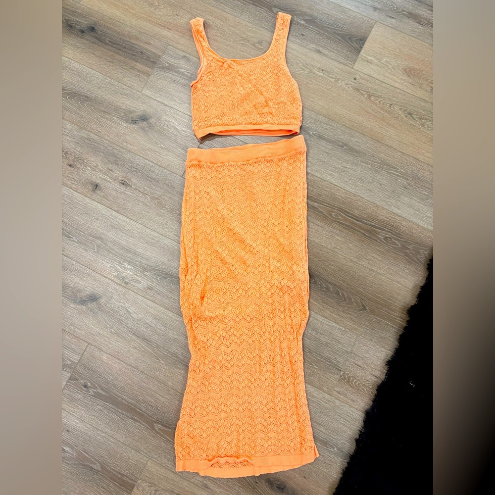 House of Harlow 1960 Orange Lace Two-Piece Skirt Set